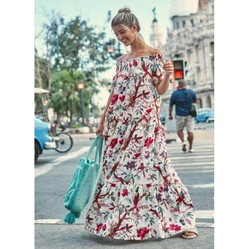 Guadalupe Dress 100% Cotton Momposina‎ Raven Maxi Women's Multicolor Size